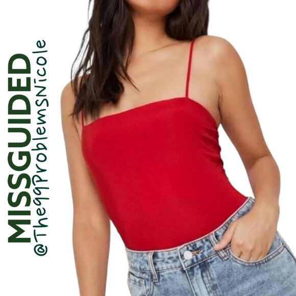 Missguided slinky straight neck red bodysuit - Picture 1 of 11